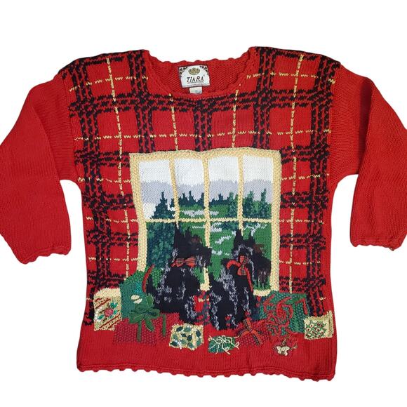 Scottish Terrier Scottie Dog Christmas Vintage Cotton Ramie Knit Sweater - Picture 1 of 10